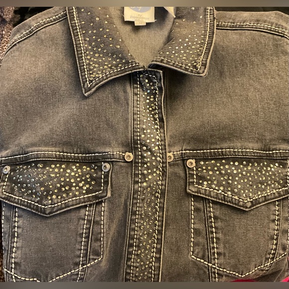 DG2 Diane Gilman - Size M ~ Grey Embellished Jean Jacket - Picture 7 of 8